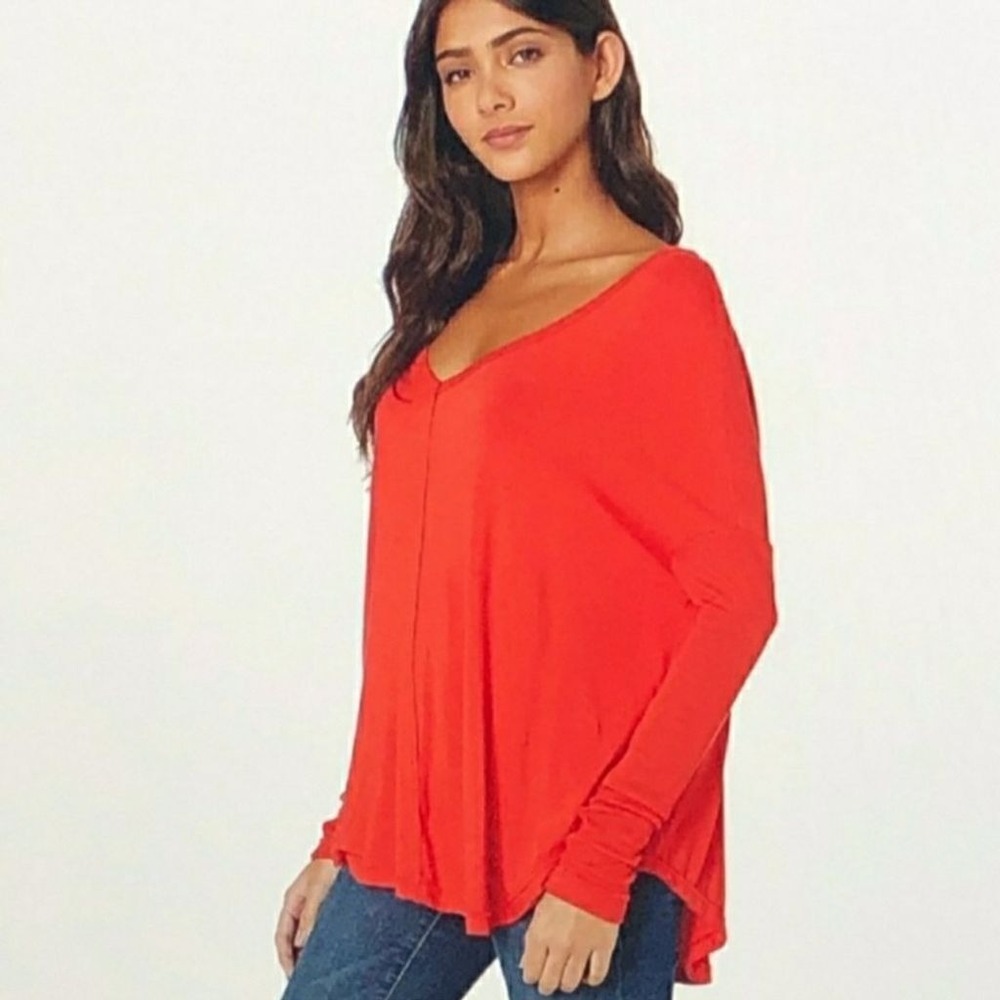 Free‎ People Moonshine Love Glare Tunic Top Red Size XS Oversized Fit